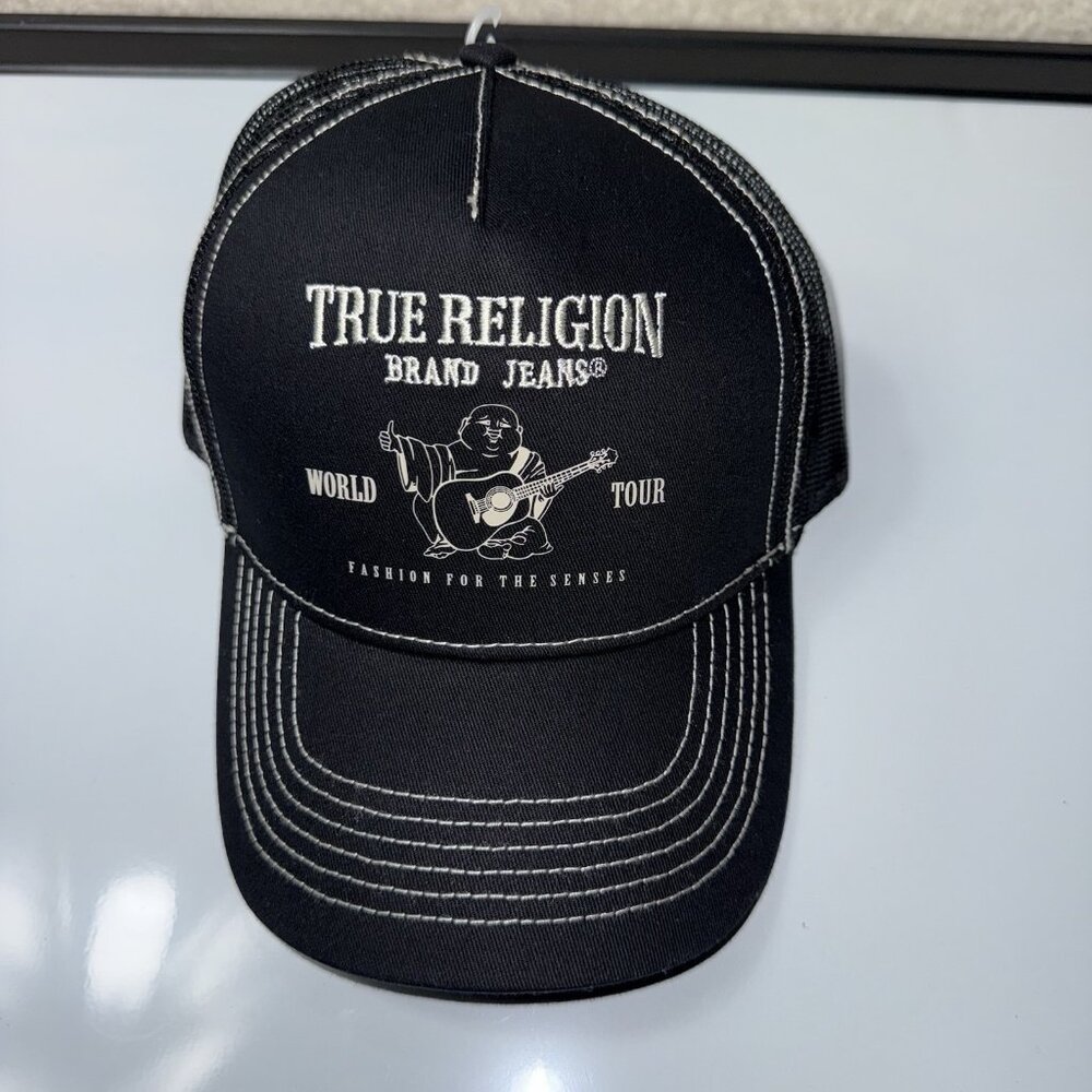 TRUE RELIGION BASEBALL HAT TRUCKER CAP BUDDHA WORLD TOUR ADJUSTABLE SNAPBACK NWT